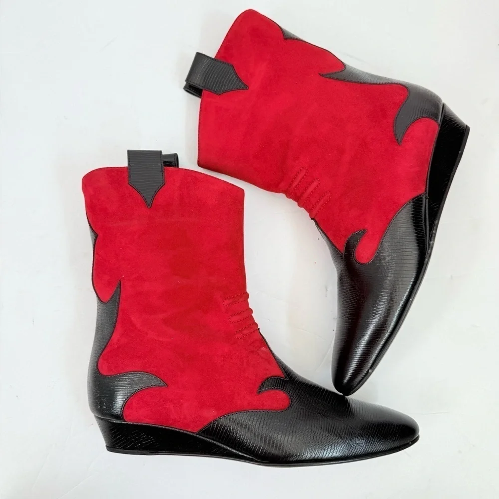 Giuseppe Zanotti Mascolina 30 Tubo Red Suede Black Leather cowboy Boots EU 40